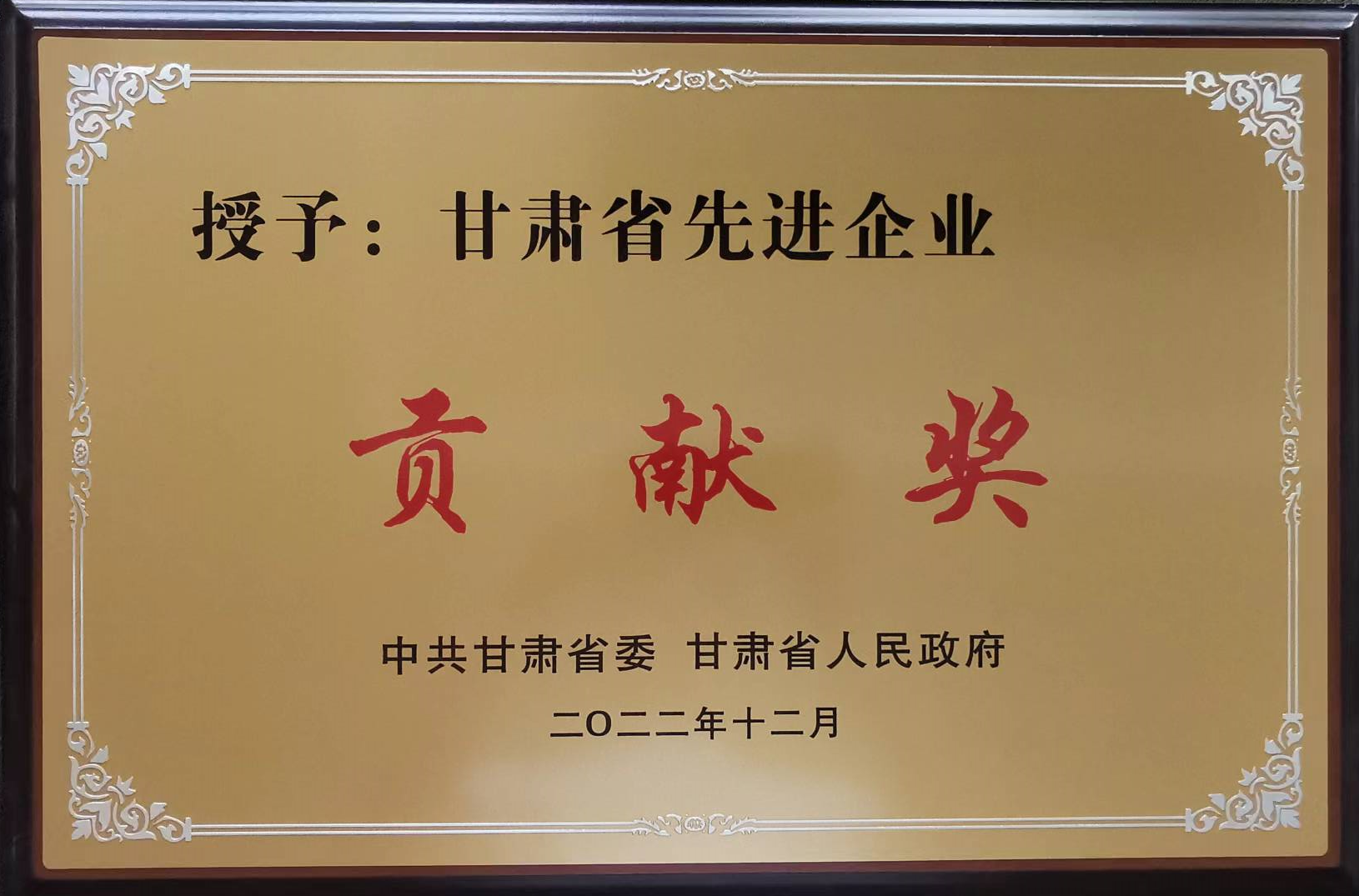 甘肅省先進(jìn)企業(yè)貢獻(xiàn)獎